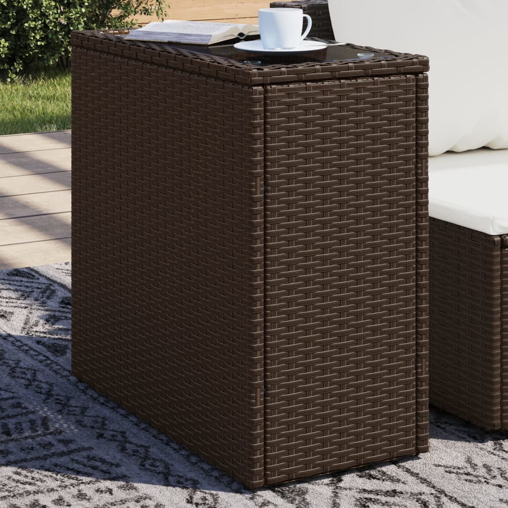 Garden Side Table With Wooden Top 58X27.5X55 Cm Poly Rattan
