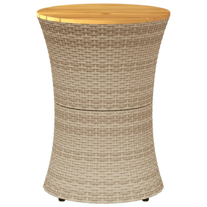 Garden Side Table Drum Shape Poly Rattan And Solid Wood