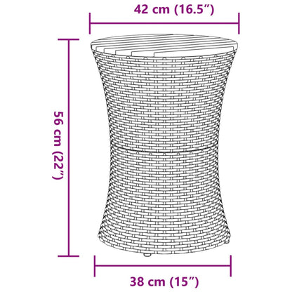 Garden Side Table Drum Shape Poly Rattan And Solid Wood