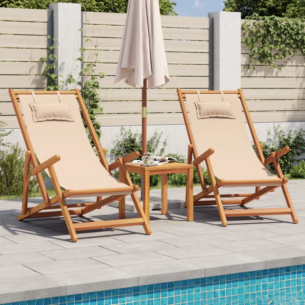 Folding Beach Chair Solid Wood Eucalyptus And Fabric