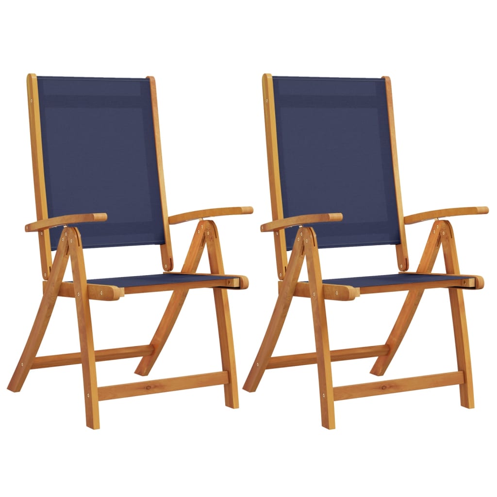 Folding Garden Chair Set Of 2 Solid Acacia Wood, Textilene