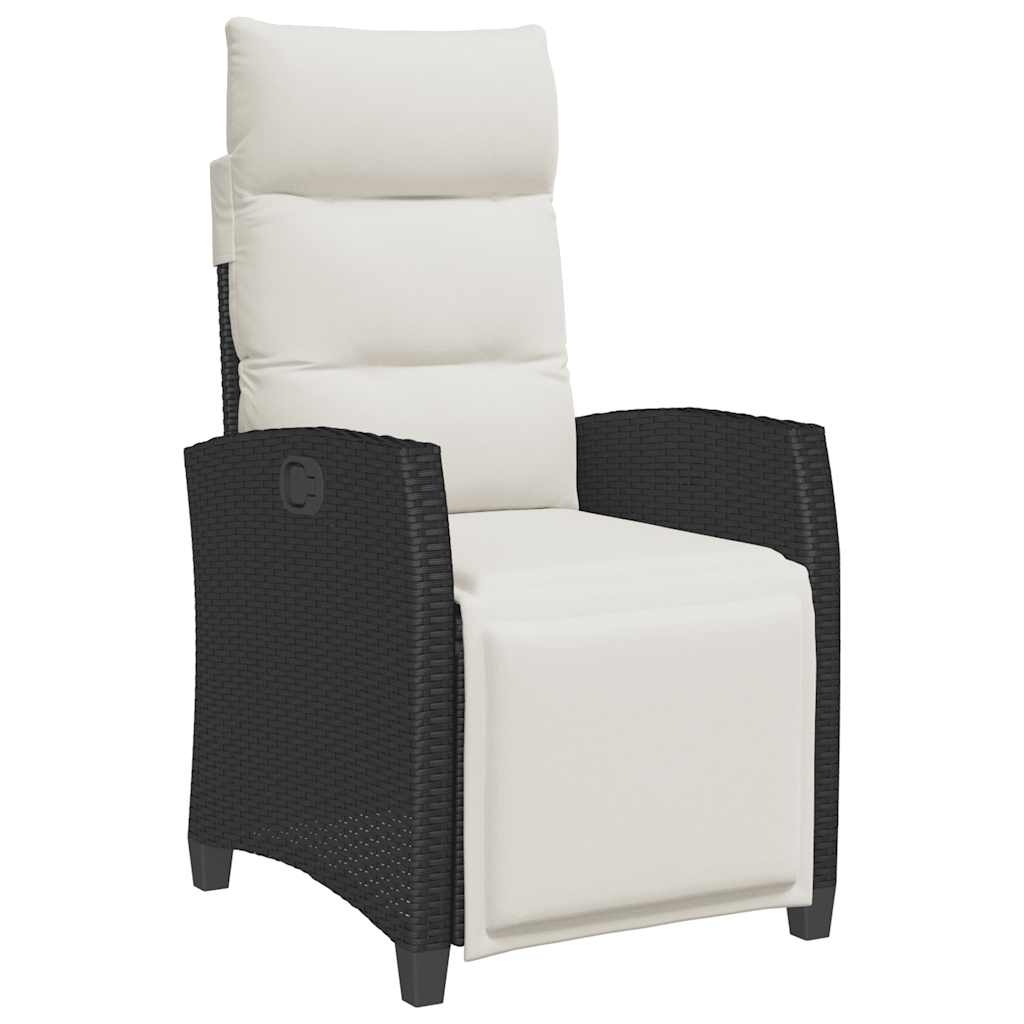 Reclining Patio Chair With Side Table Black Poly Rattan