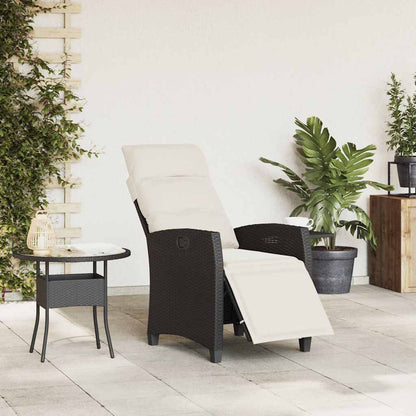 Reclining Patio Chair With Side Table Black Poly Rattan