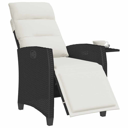 Reclining Patio Chair With Side Table Black Poly Rattan
