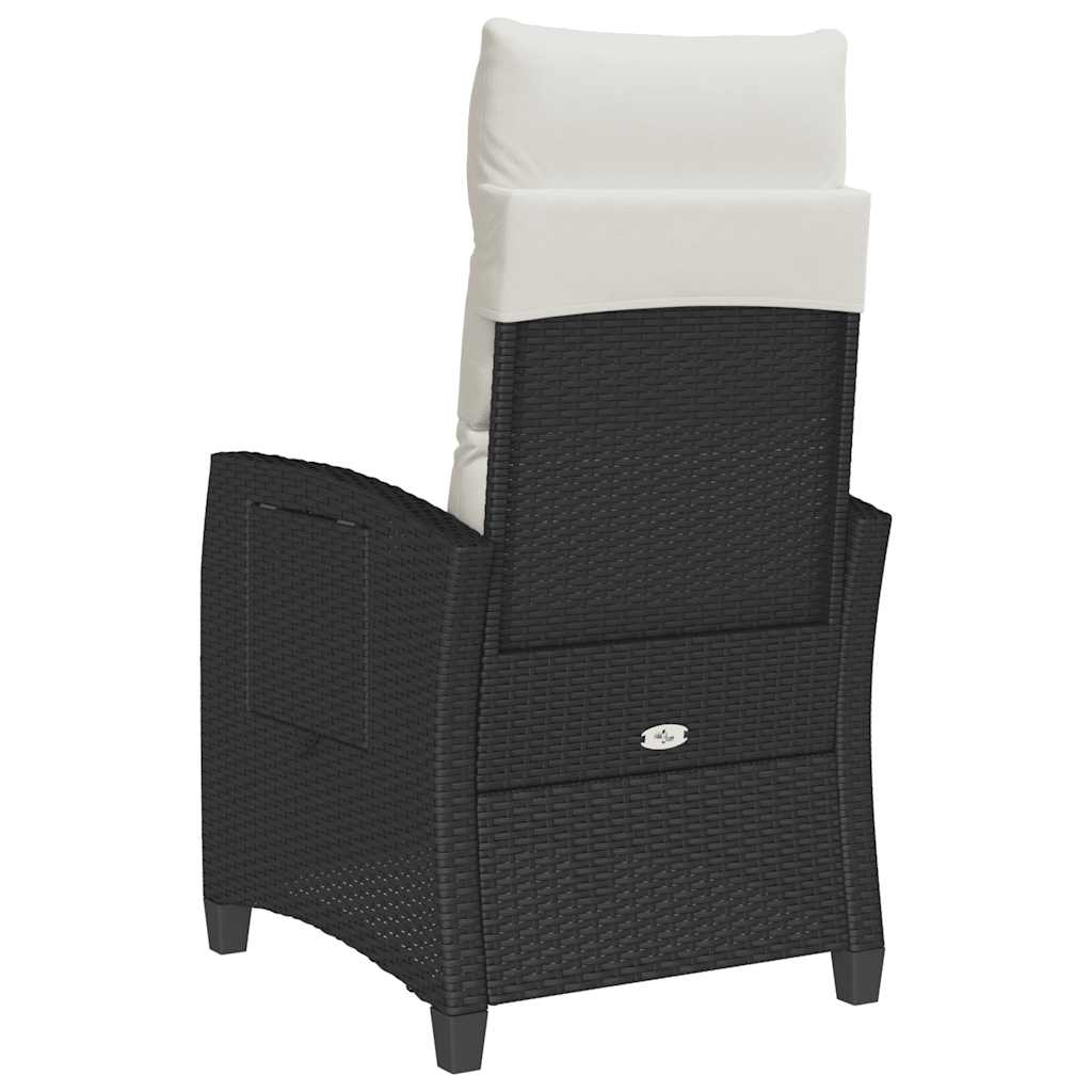 Reclining Patio Chair With Side Table Black Poly Rattan
