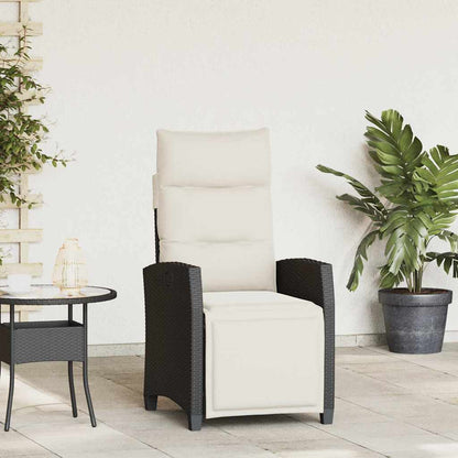Reclining Patio Chair With Side Table Black Poly Rattan