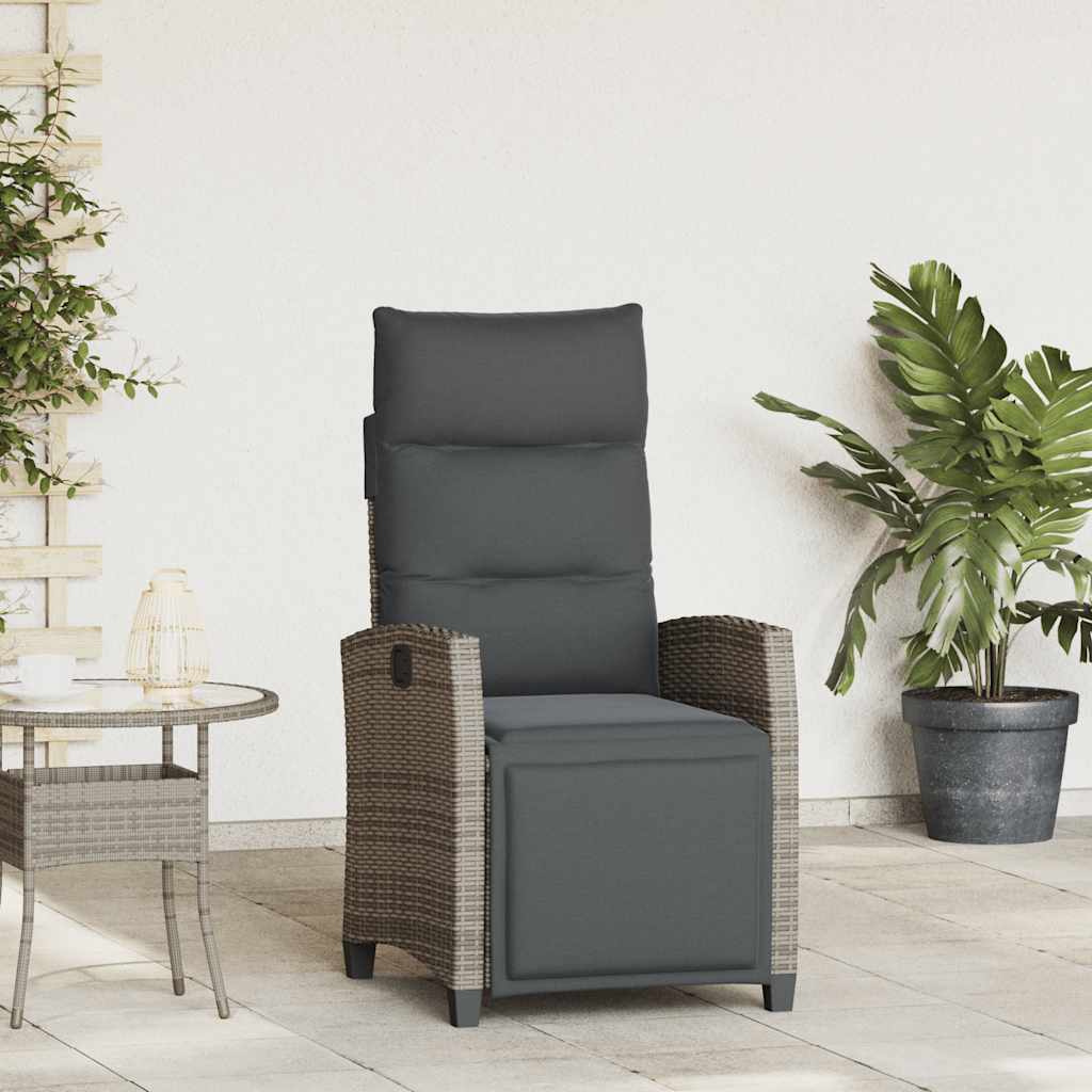 Reclining Patio Chair With Side Table Black Poly Rattan