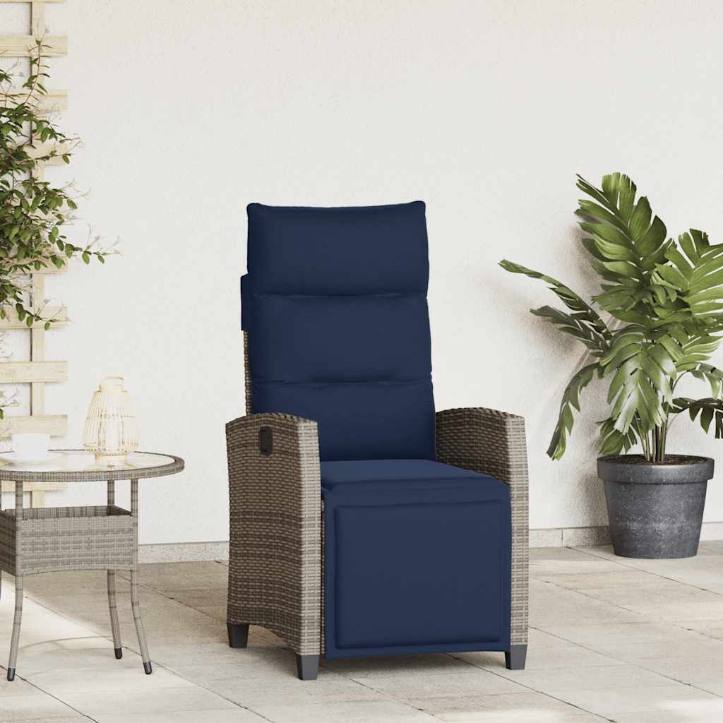 Reclining Patio Chair With Side Table Black Poly Rattan