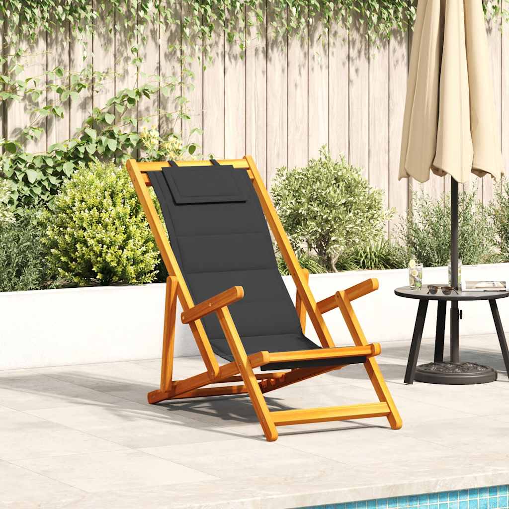 Folding Chair With Armrests Acacia Wood & Textilene