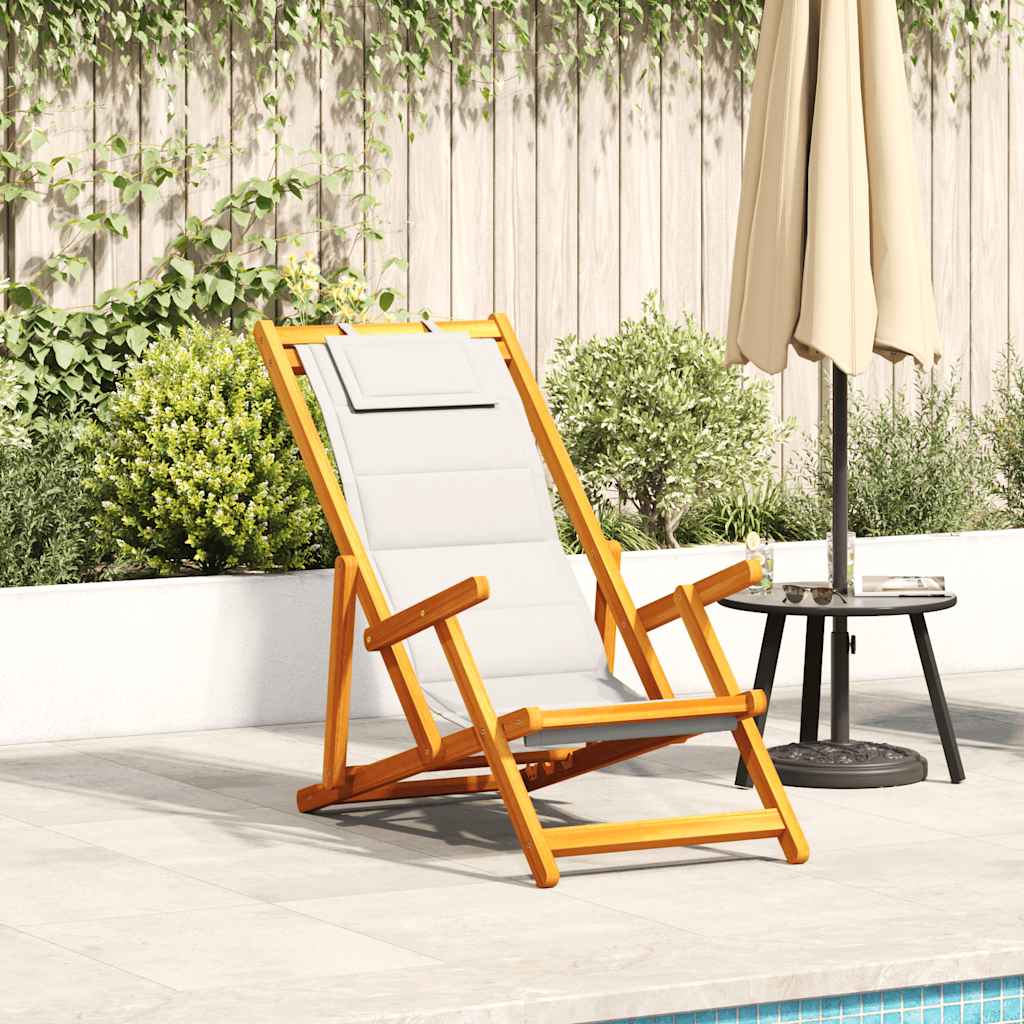 Folding Chair With Armrests Acacia Wood & Textilene
