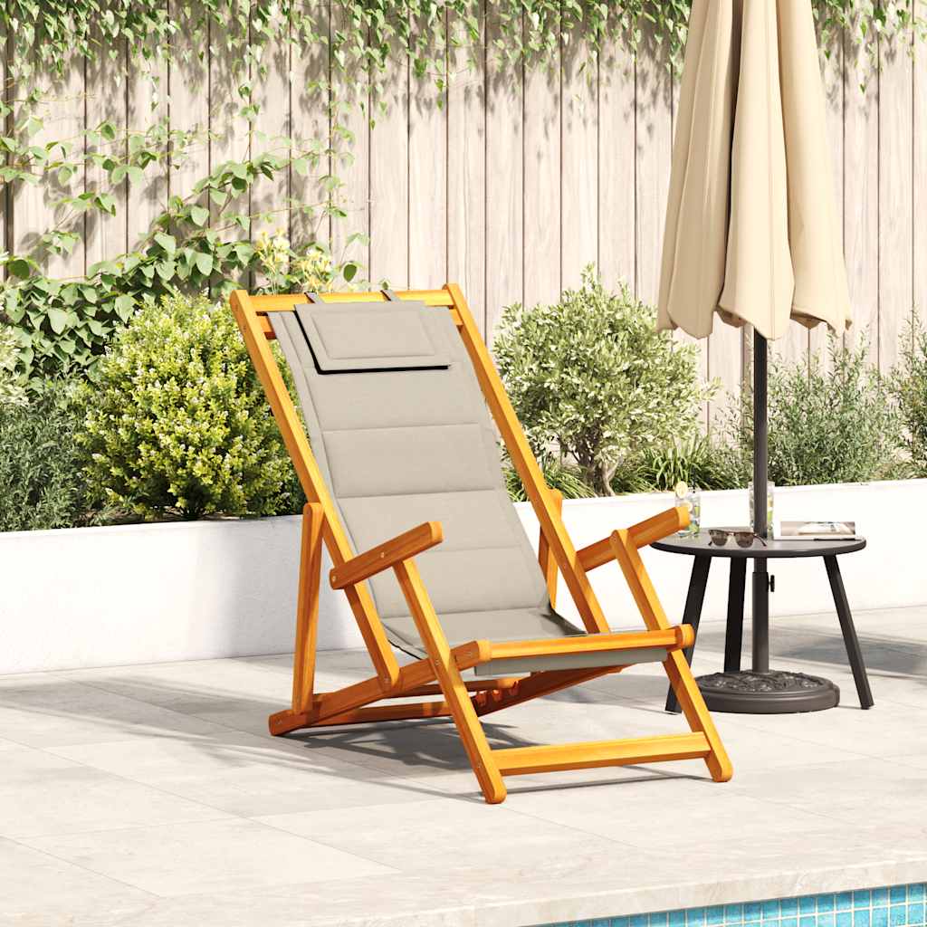 Folding Chair With Armrests Acacia Wood & Textilene
