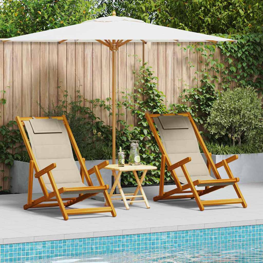 Folding Chair With Armrests Acacia Wood & Textilene