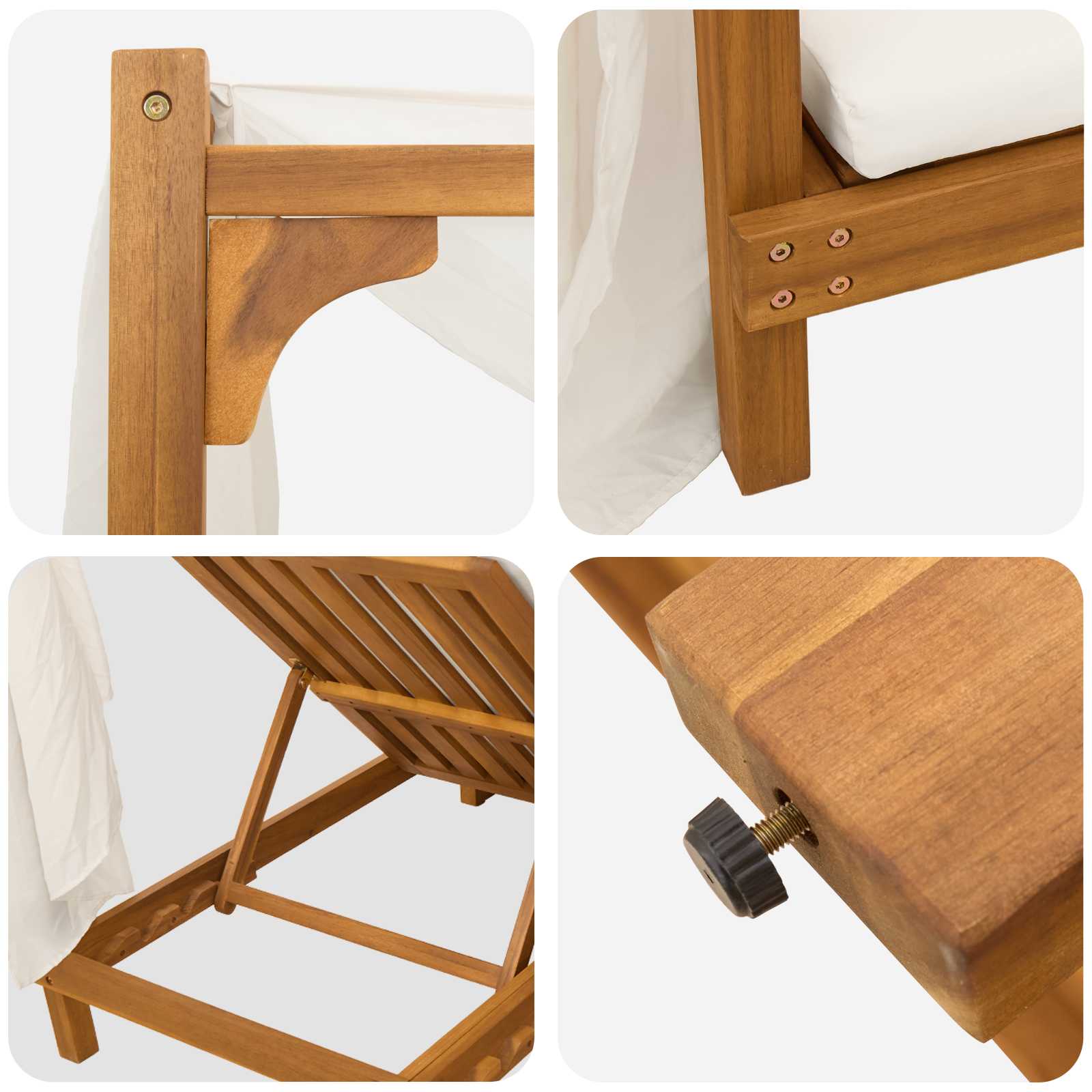 With Canopy And Curtains Solid Acacia Wood