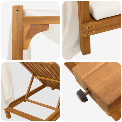 With Canopy And Curtains Solid Acacia Wood