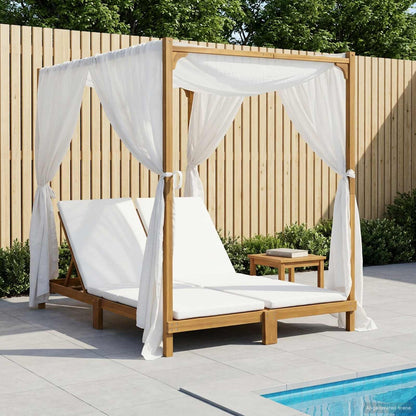 With Canopy And Curtains Solid Acacia Wood
