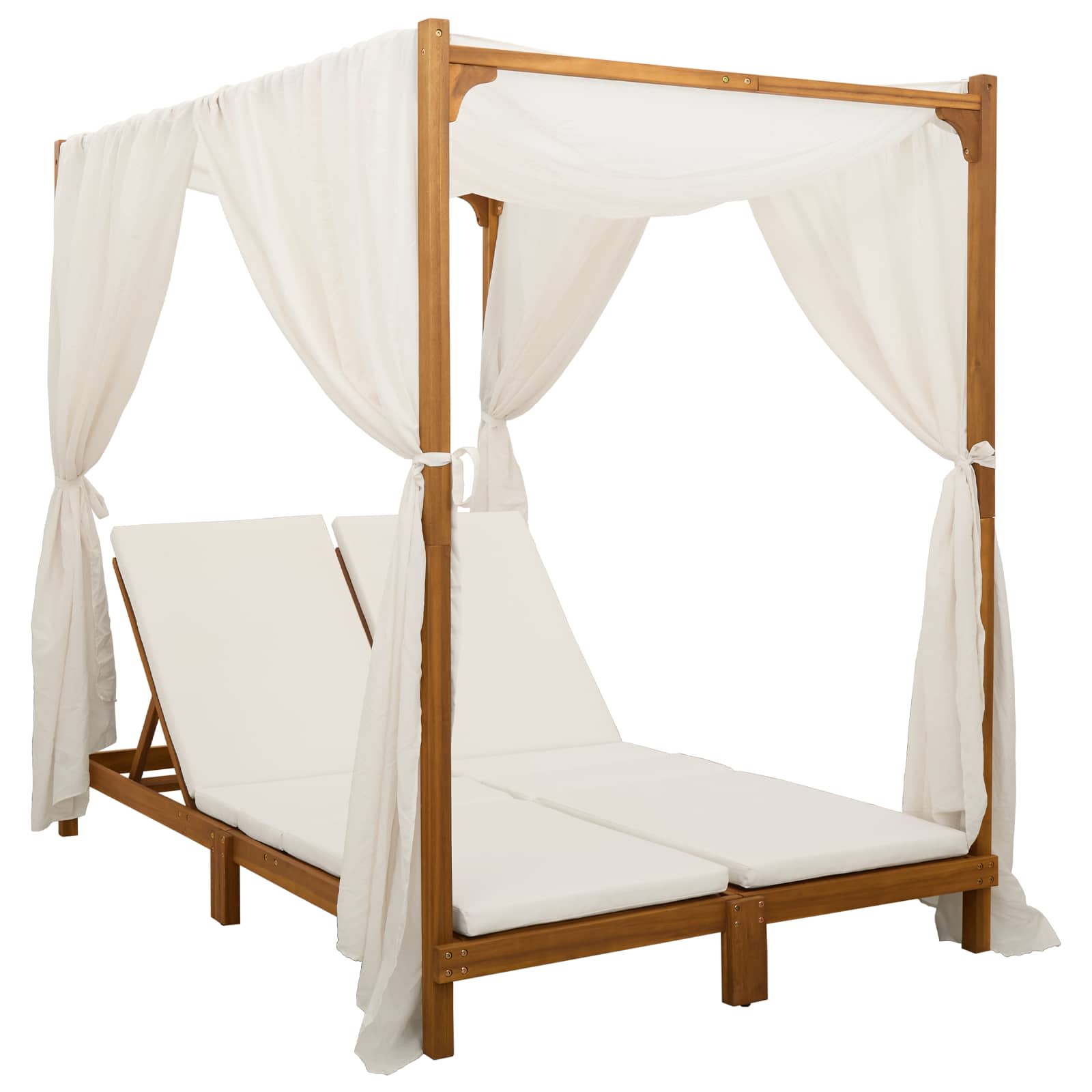 With Canopy And Curtains Solid Acacia Wood