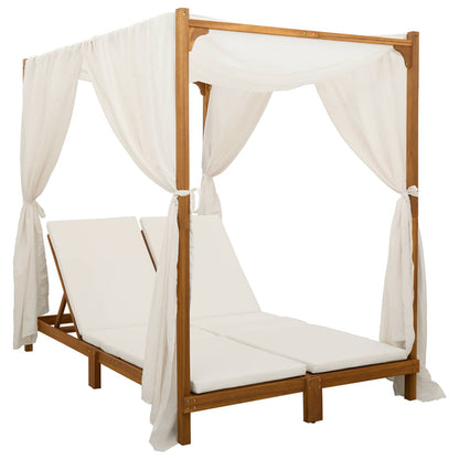 With Canopy And Curtains Solid Acacia Wood
