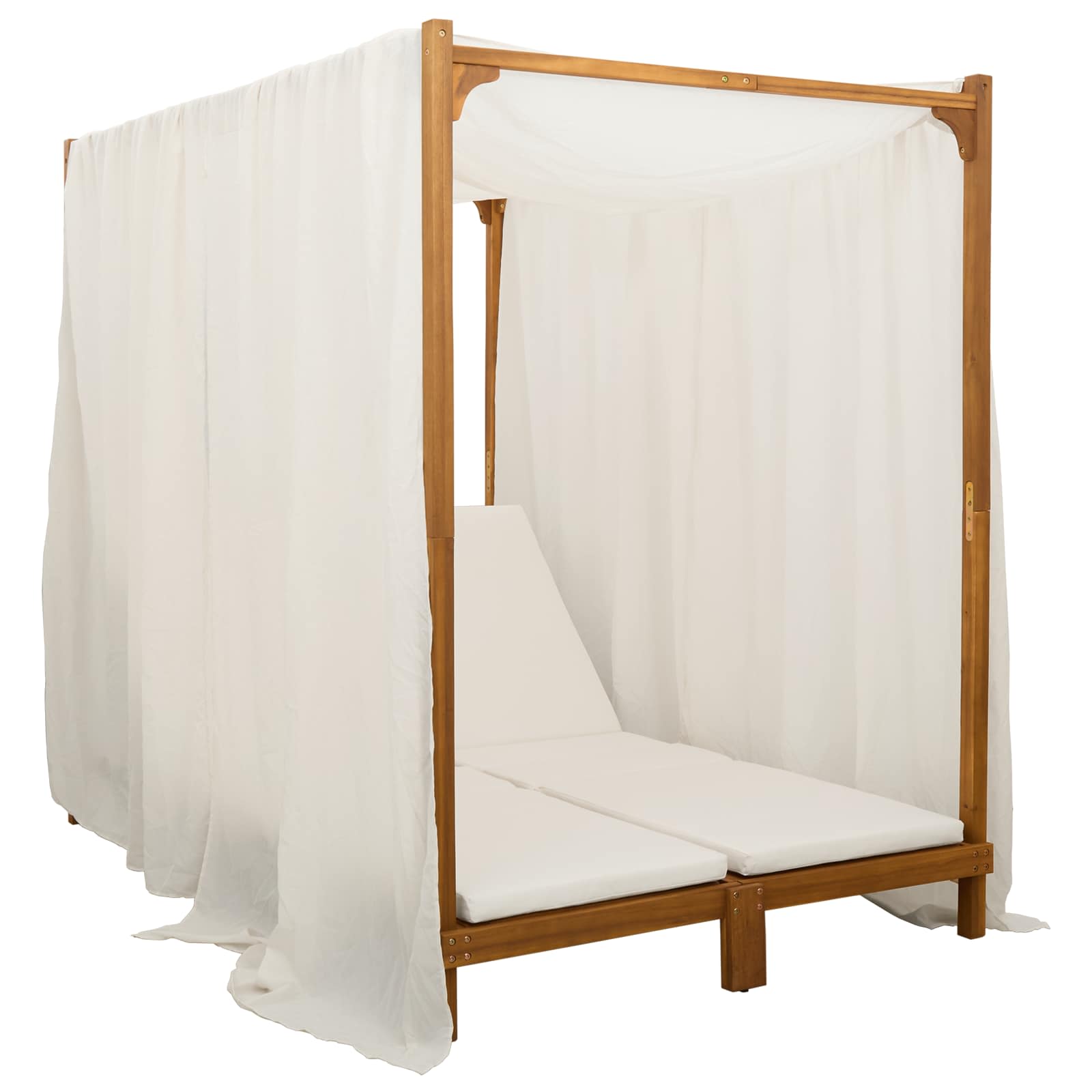 With Canopy And Curtains Solid Acacia Wood