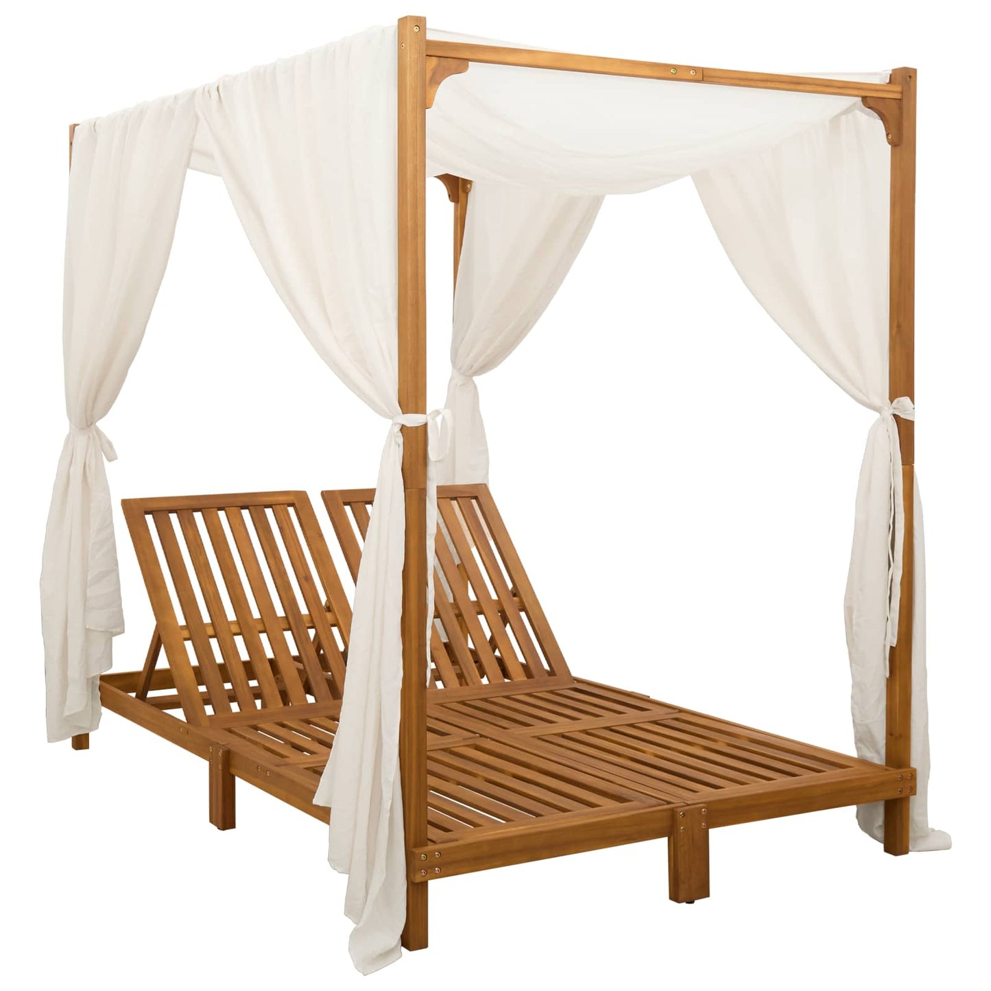 With Canopy And Curtains Solid Acacia Wood