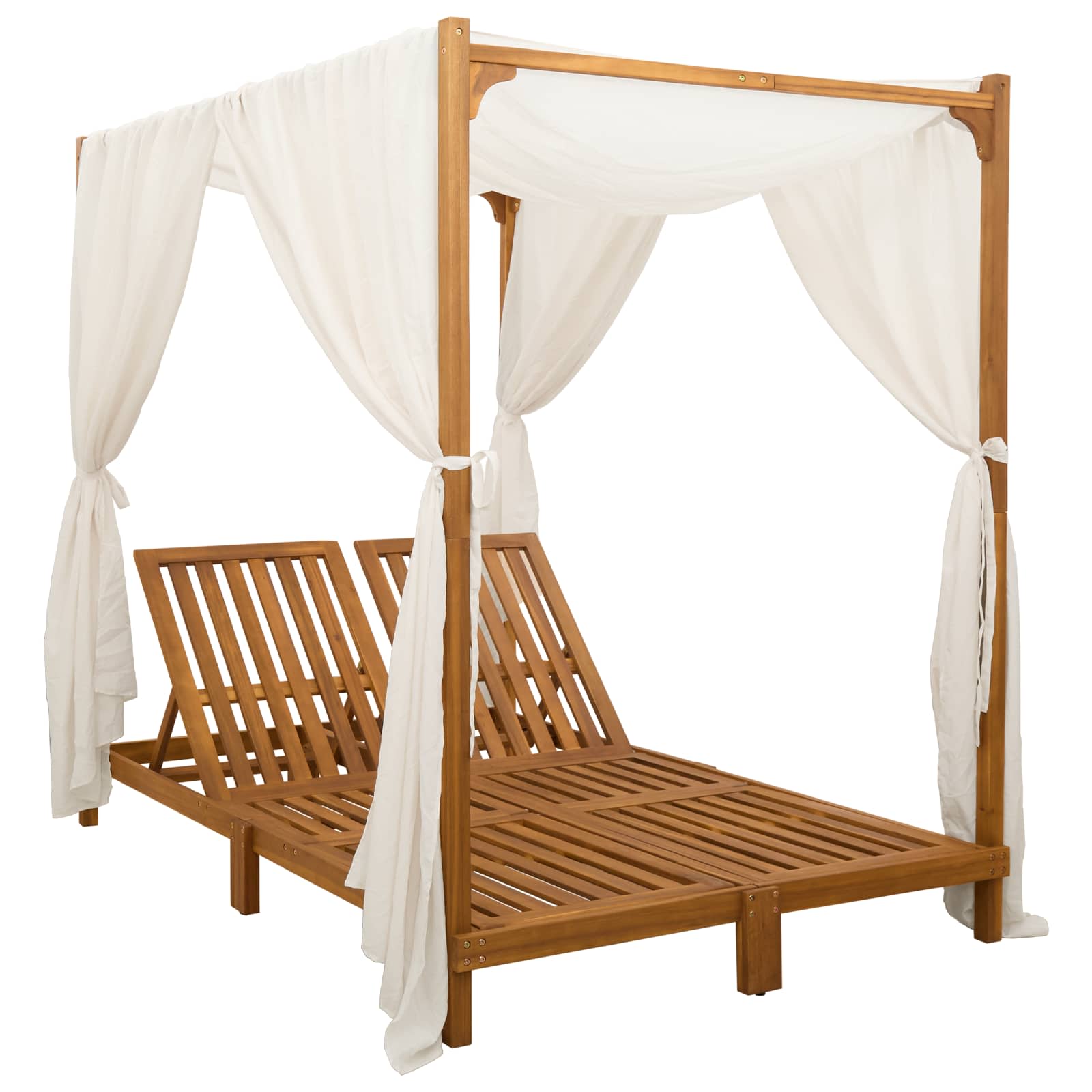 With Canopy And Curtains Solid Acacia Wood