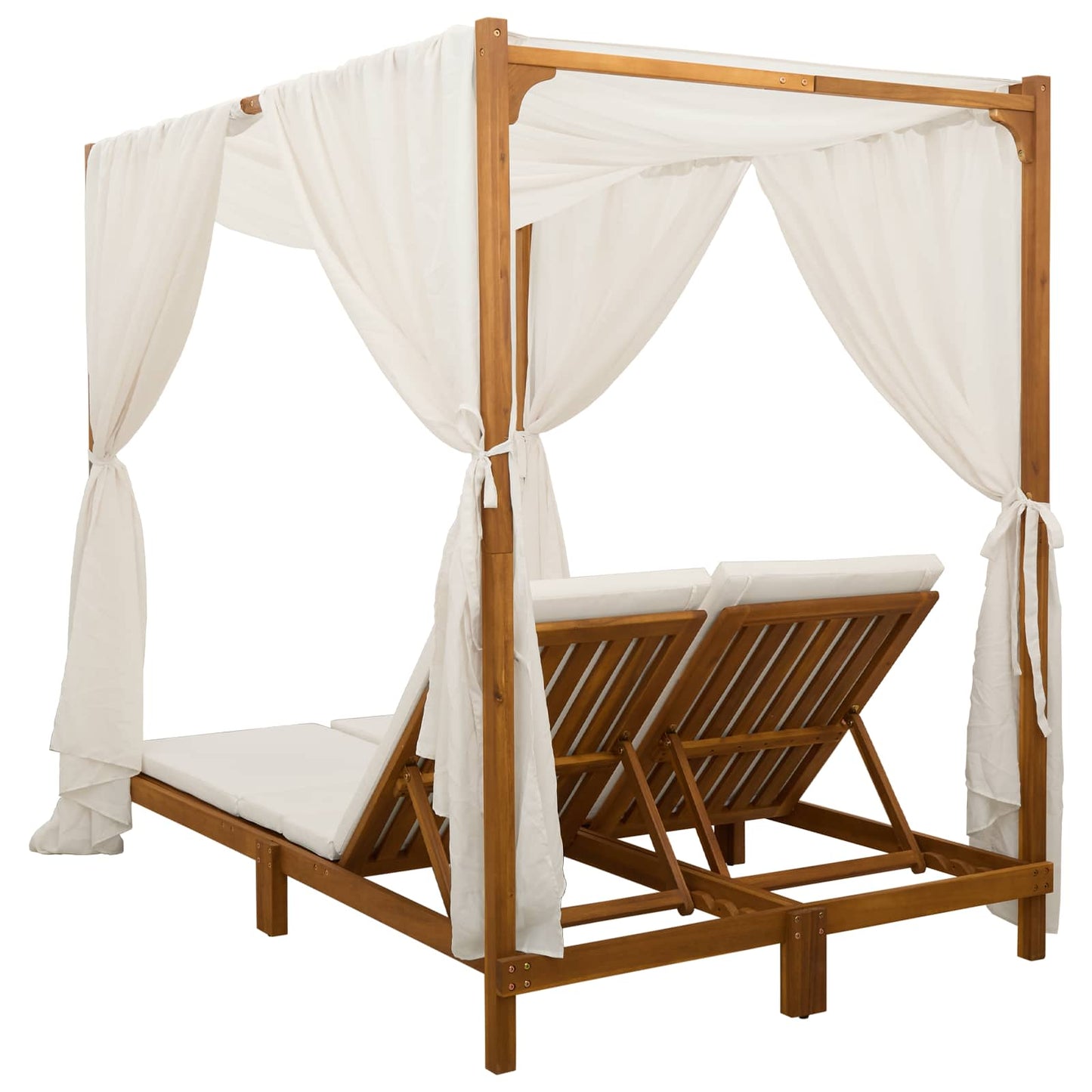 With Canopy And Curtains Solid Acacia Wood