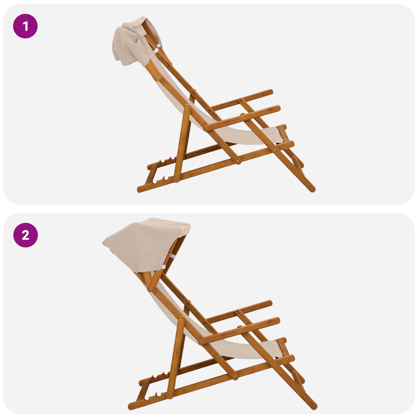 Deck Chair 3 Position Solid Eucalyptus Wood