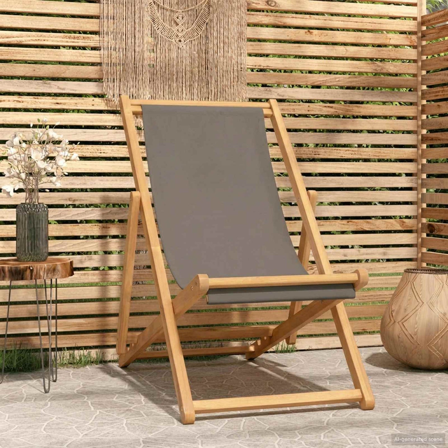 Beach Chair | | Solid Teak Wood, Polyester Fabric | Standard
