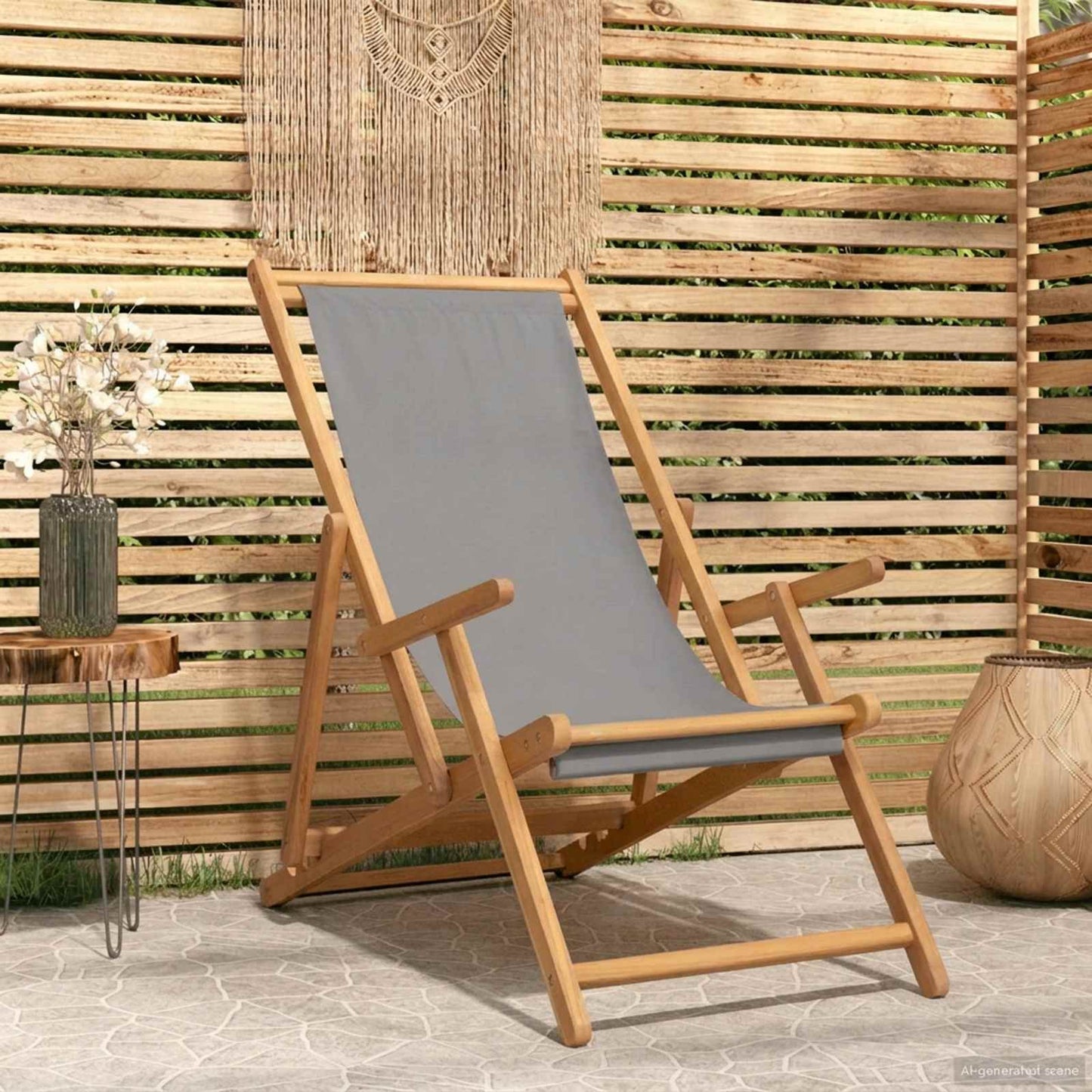 Beach Chair | | Solid Teak Wood, Polyester Fabric | Standard