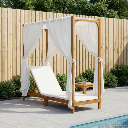 With Canopy And Curtains Solid Acacia Wood
