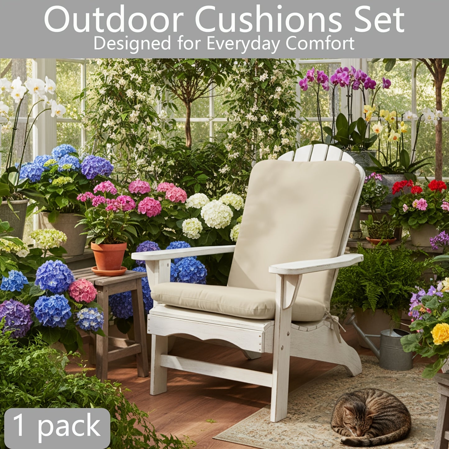 Adirondack Chair Cushion with Ties, Weatherproof, 2" Thick, Cream
