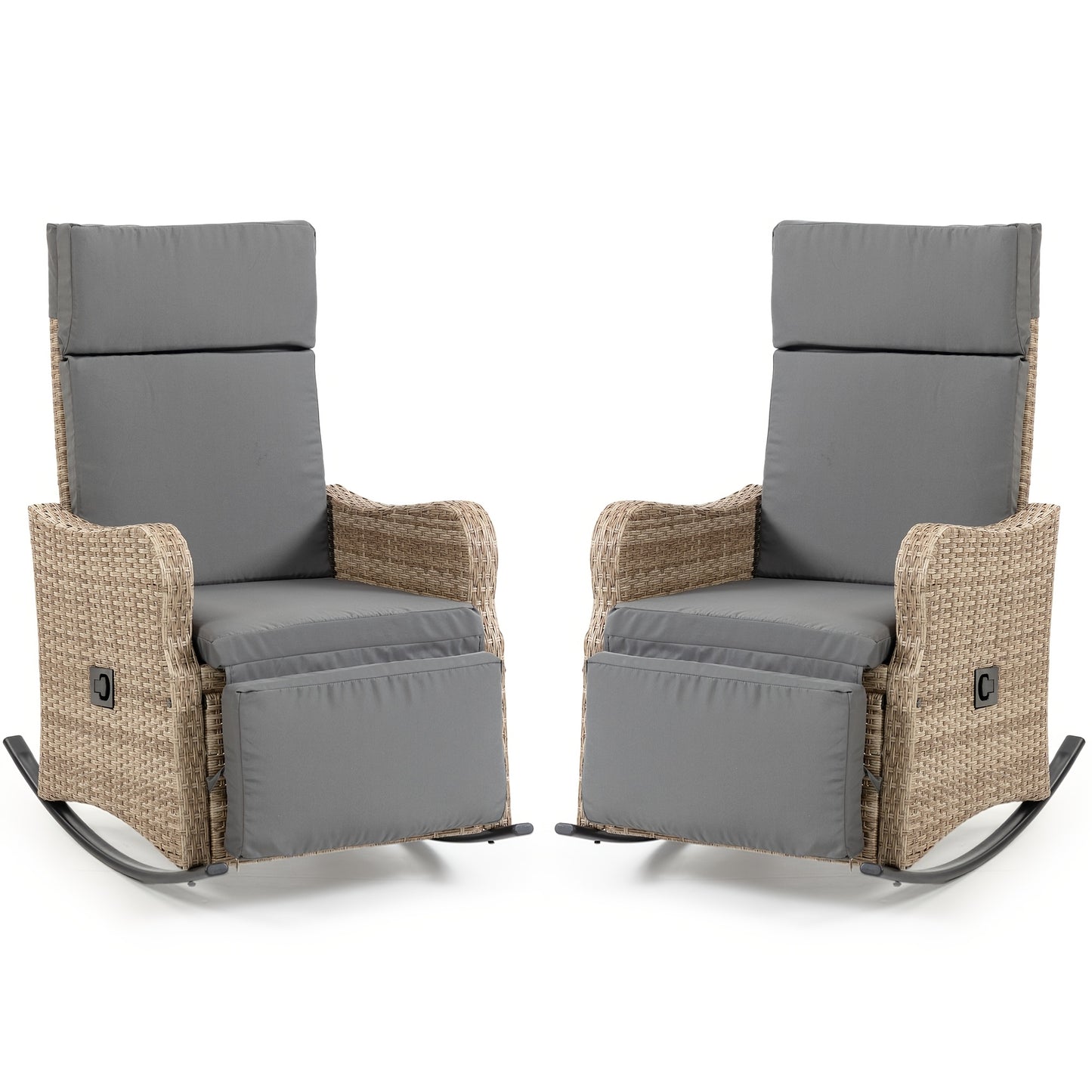 Rattan Recliner Chair Set of 2, 90–135° Adjustable, Rocking Footrest