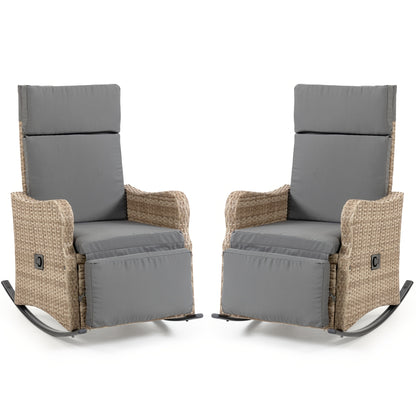 Rattan Recliner Chair Set of 2, 90–135° Adjustable, Rocking Footrest