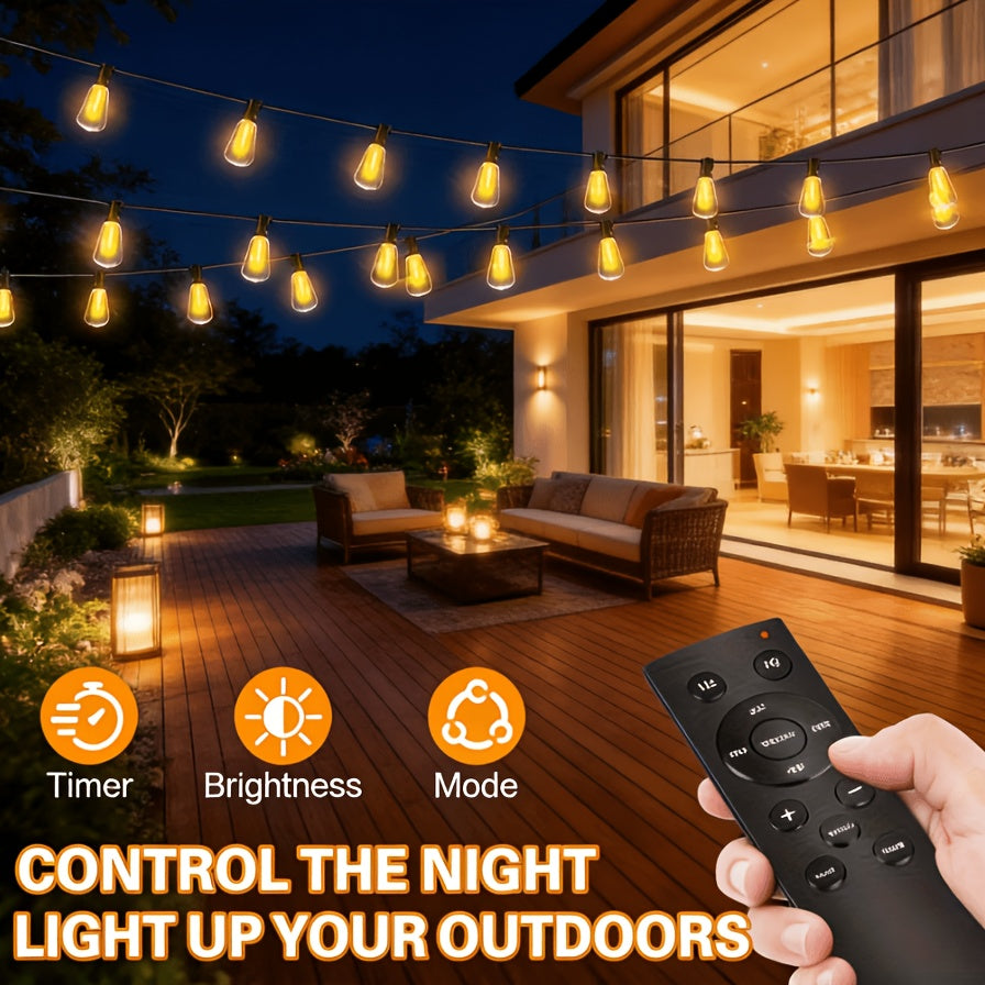 Outdoor LED String Lights with Remote, ST38, Waterproof, 100–200ft