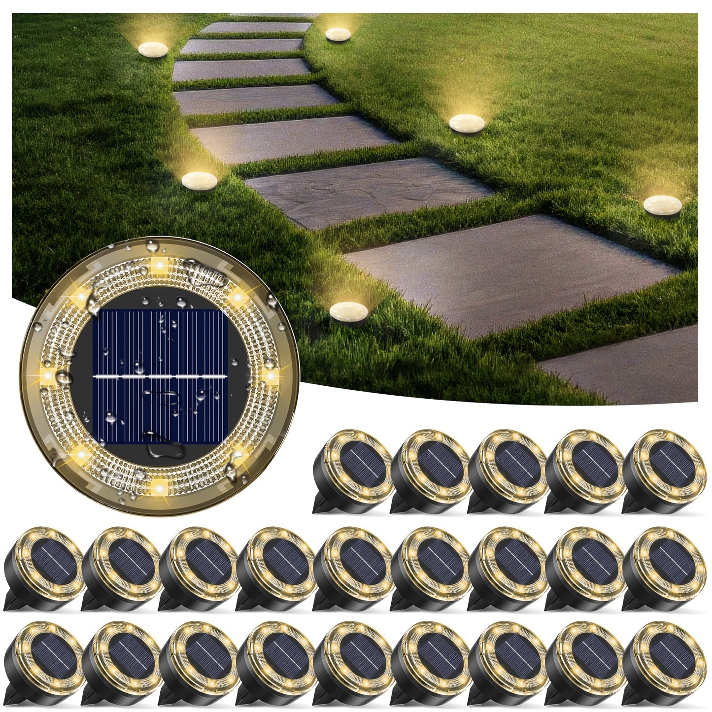 Solar In-Ground Garden Lights, 8 LEDs, IP44, 4–24 Pack