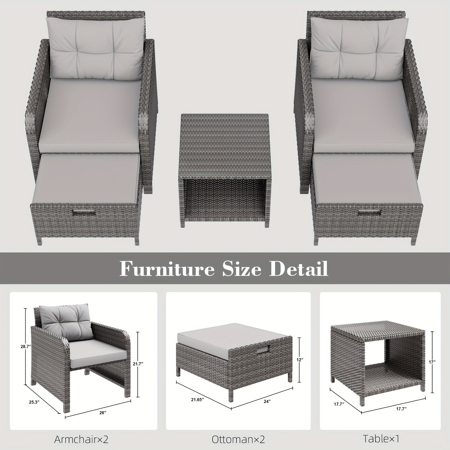 5-Piece Wicker Patio Set, Lounge Chairs, Ottomans & Glass Table