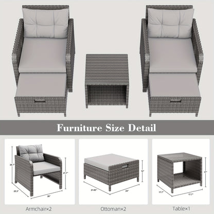 5-Piece Wicker Patio Set, Lounge Chairs, Ottomans & Glass Table
