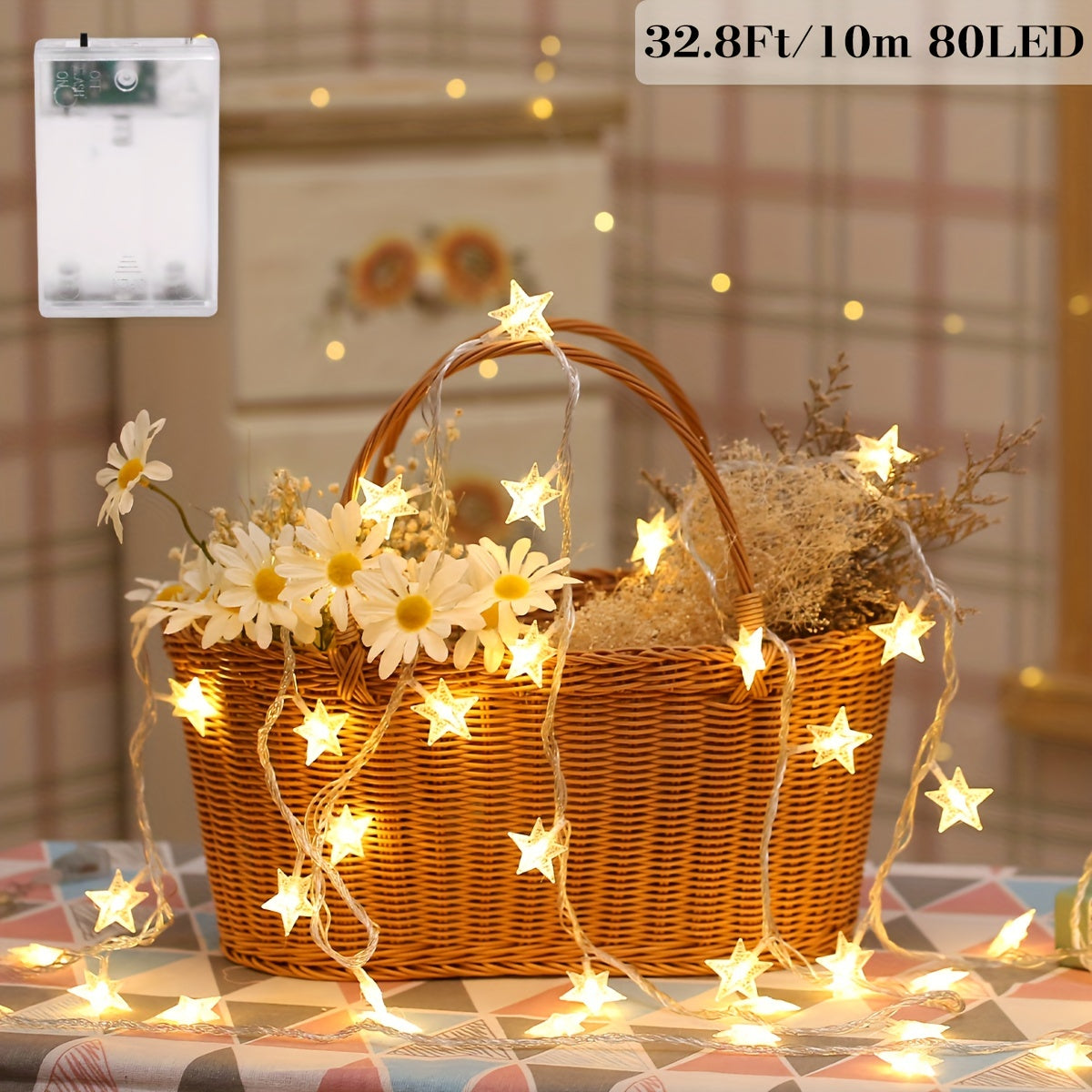 LED Star Fairy String Lights, Battery Powered, Warm White