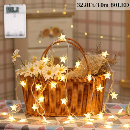 LED Star Fairy String Lights, Battery Powered, Warm White