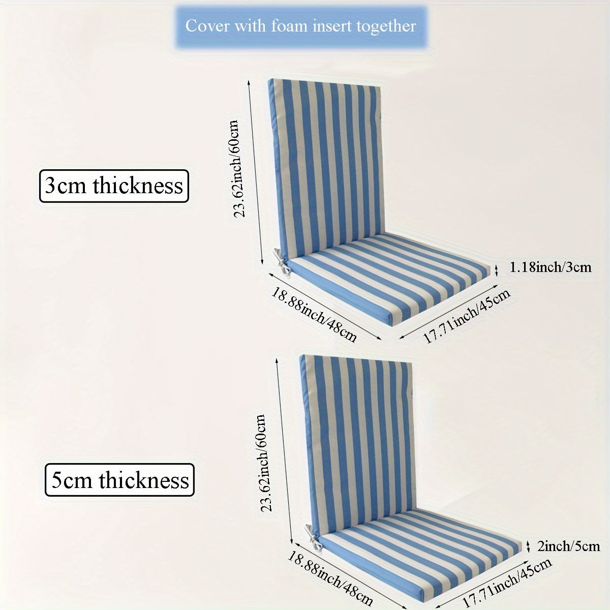 High-Back Chair Cushion, Striped, Foldable, 4 Colour Options