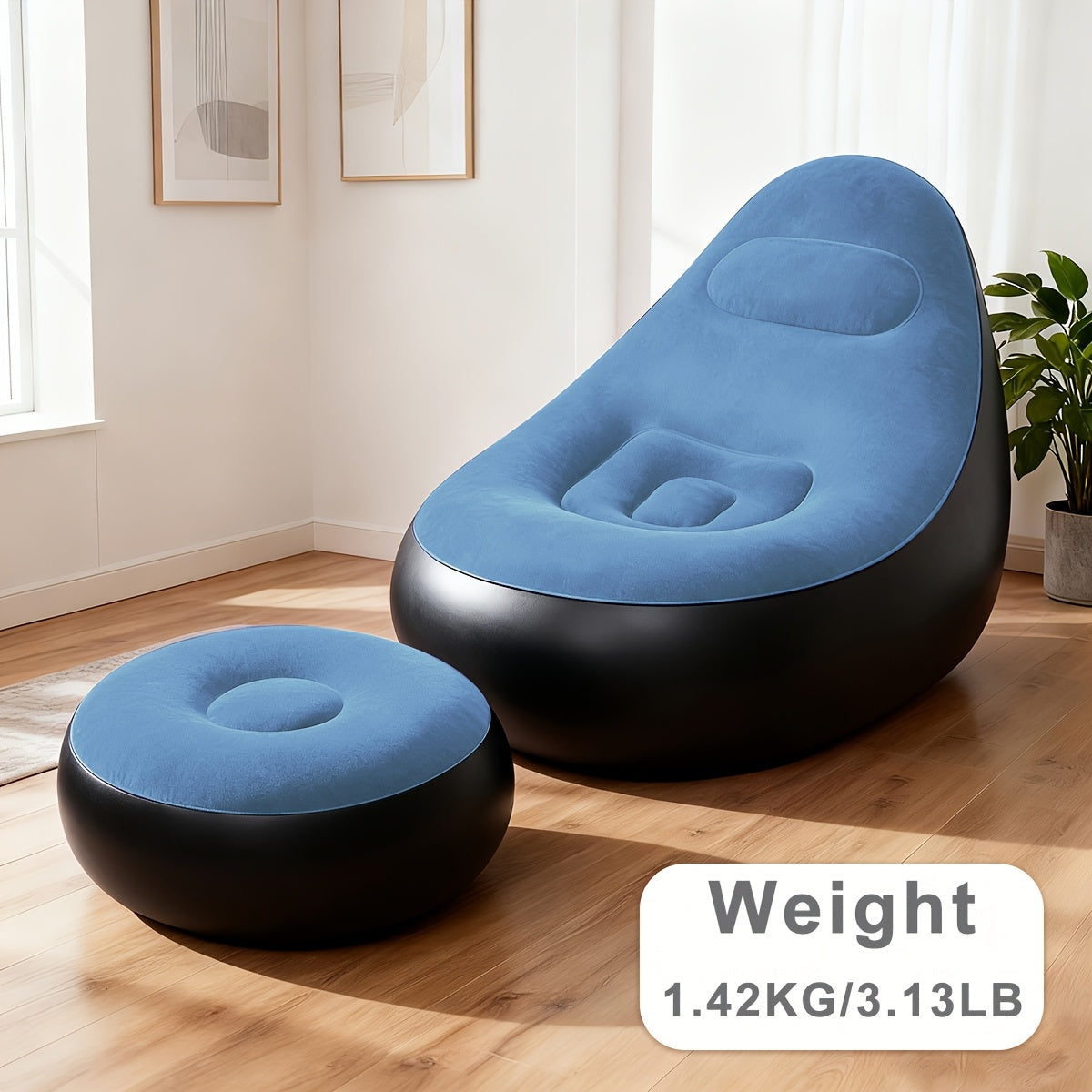 Inflatable Outdoor Lounge Chair & Footstool, Portable, Heavy-Duty