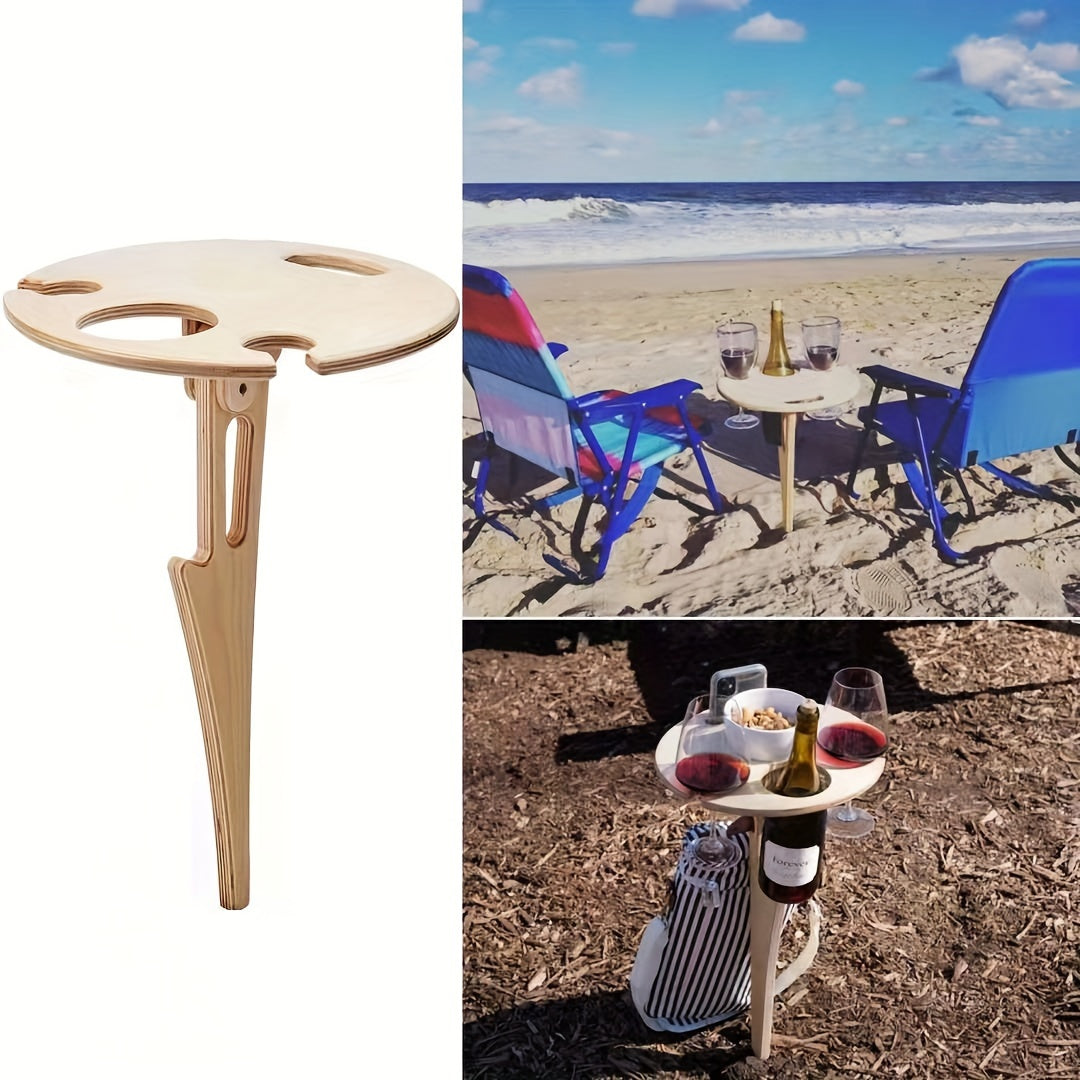 Folding Outdoor Wine Rack Table, Portable Wood, Beach & Camping