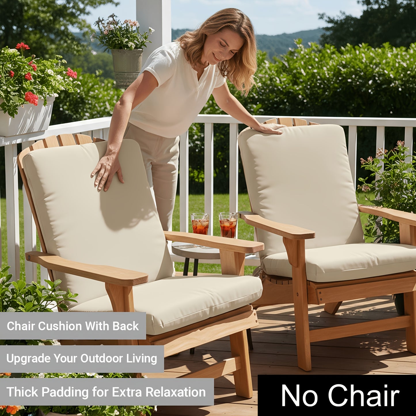 Adirondack Chair Cushion with Ties, Weatherproof, 2" Thick, Cream