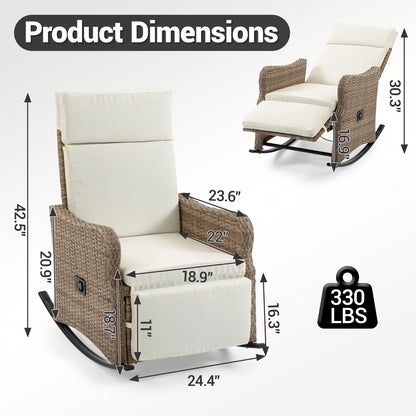 Rattan Recliner Chair Set of 2, 90–135° Adjustable, Rocking Footrest
