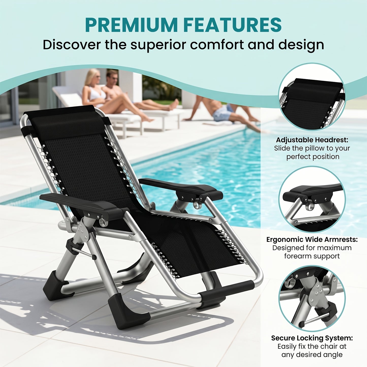Zero Gravity Reclining Patio Chair, Folding, Cup Holder, Cushioned