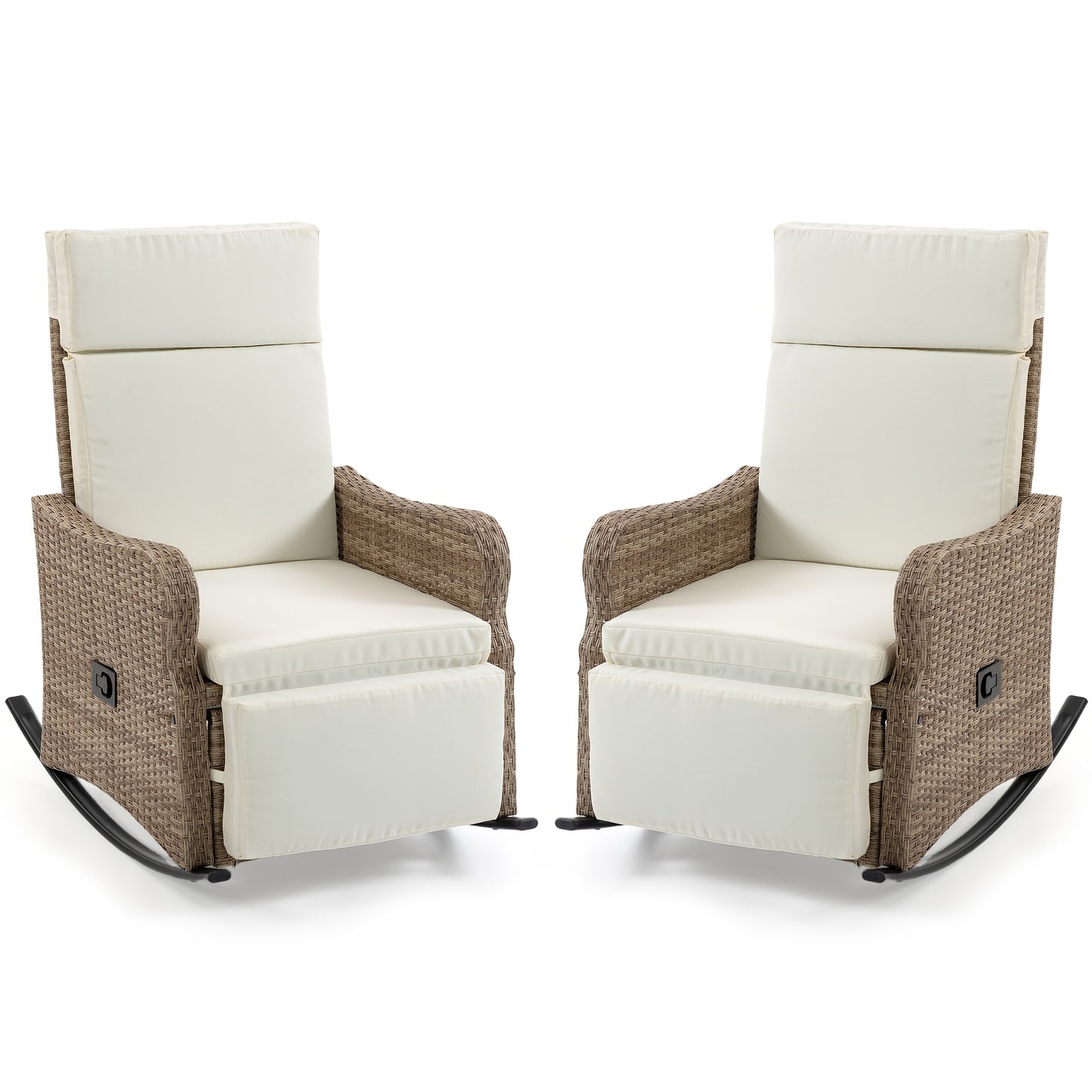 Rattan Recliner Chair Set of 2, 90–135° Adjustable, Rocking Footrest