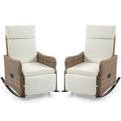 Rattan Recliner Chair Set of 2, 90–135° Adjustable, Rocking Footrest