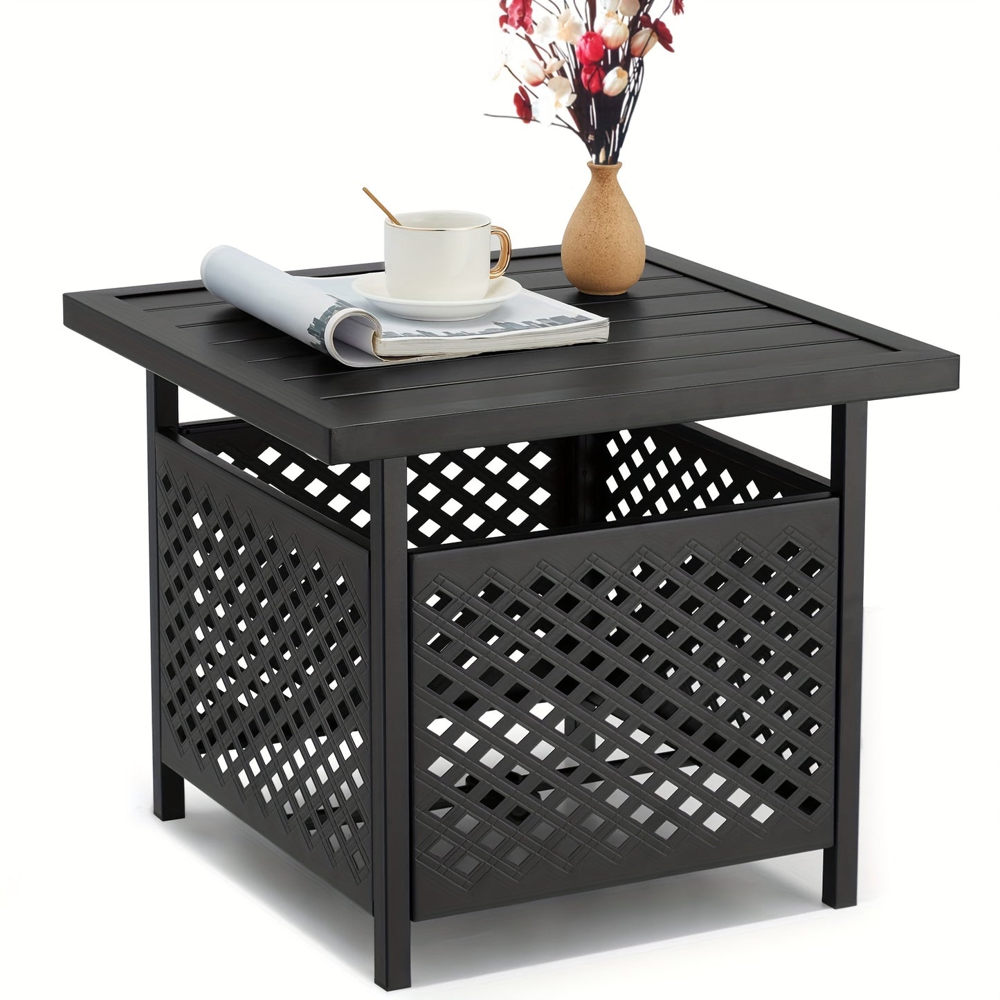 Metal Patio Side Table with Umbrella Hole, All-Metal, Outdoor