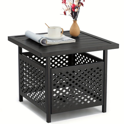 Metal Patio Side Table with Umbrella Hole, All-Metal, Outdoor
