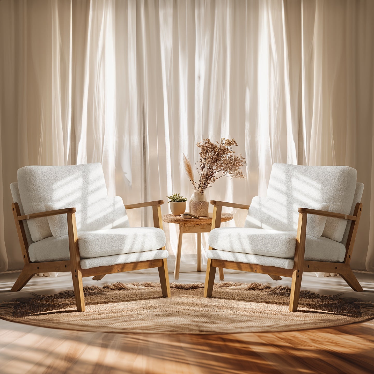 Mid-Century Accent Chair, Wide Armrests, Upholstered, with Pillow