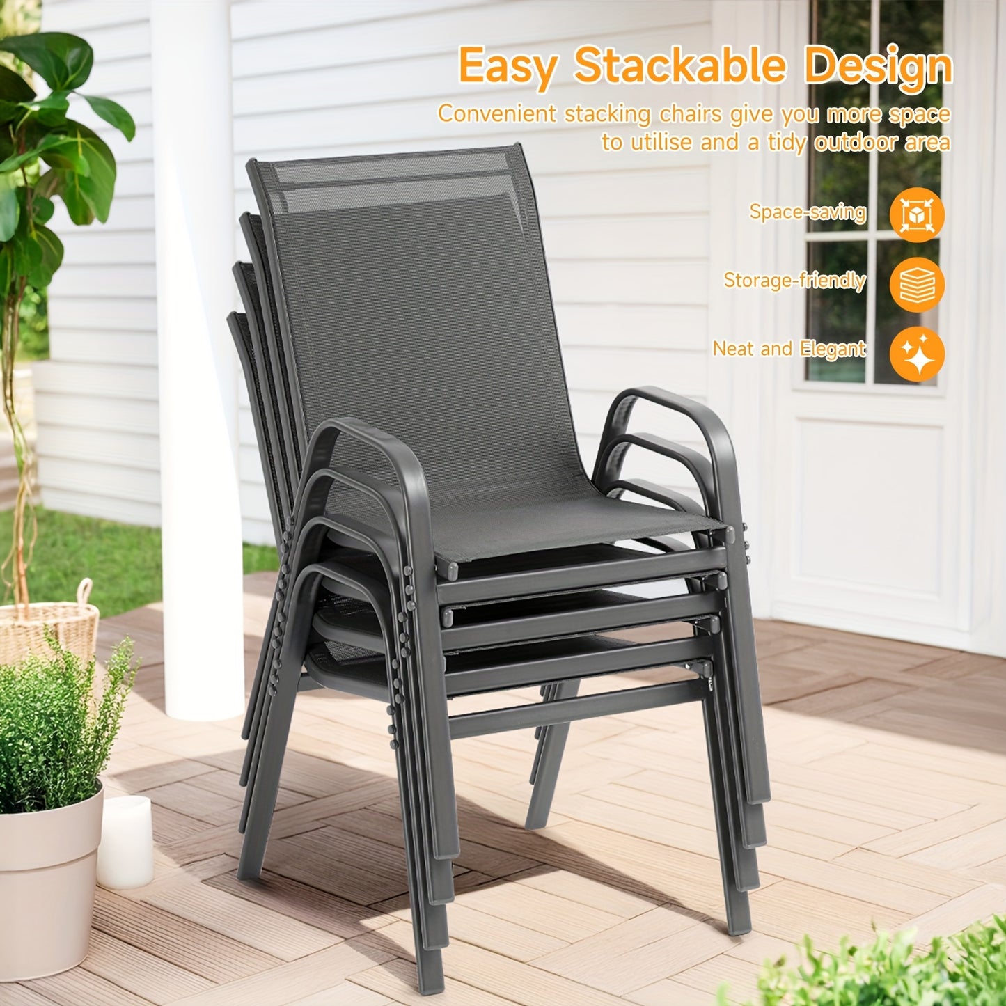 Outdoor Patio Dining Chairs, Textilene, High Back, Set of 2–6